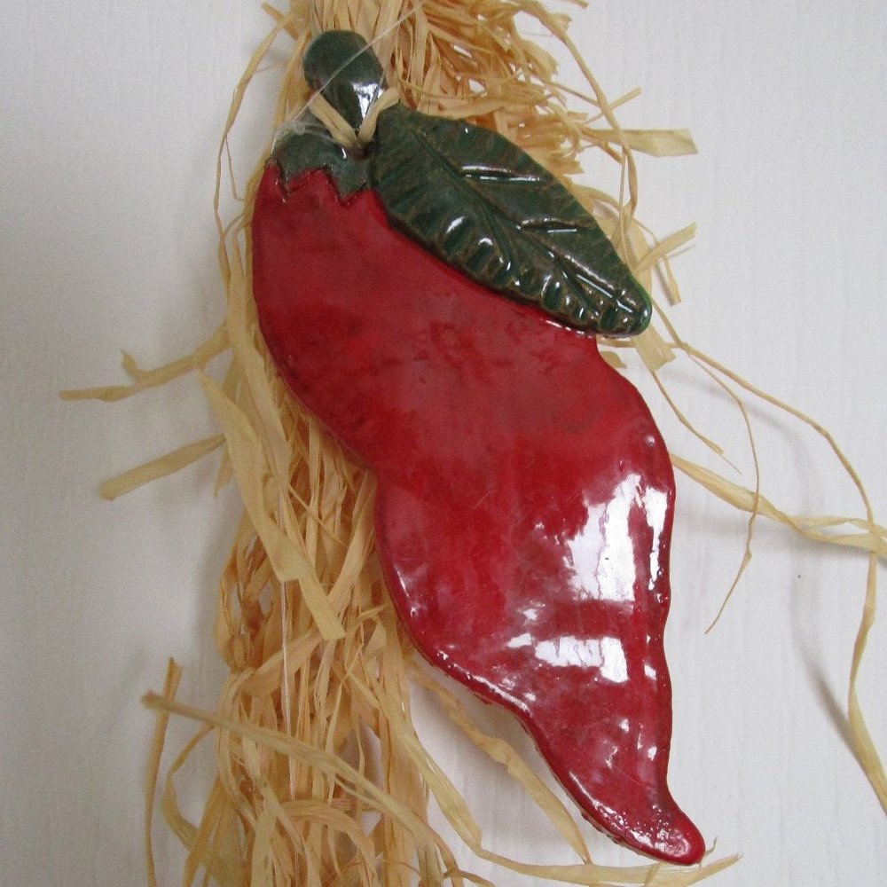 ceramic chili pepper & raffia ristra wind chime